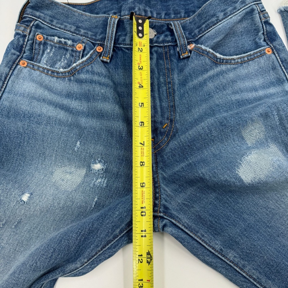 Levis 544 Straight Distressed Medium Wash Denim Jeans Raw Hem Size 27 Sample Tag - Picture 3 of 16